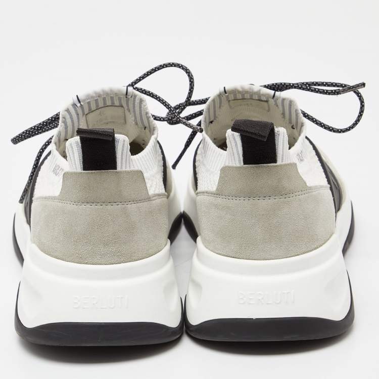 Pre Owned Berluti Tricolor Suede,Mesh and Knit Fabric Low Top Sneakers Size 46