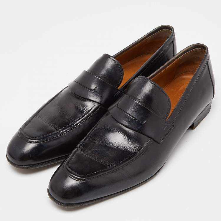 Pre Owned Berluti Black Leather Penny Slip On Loafers Size 45