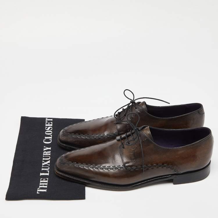 مملوكة مسبقًا Berluti Two Tone Brown Leather Lace Up Derby Size 43