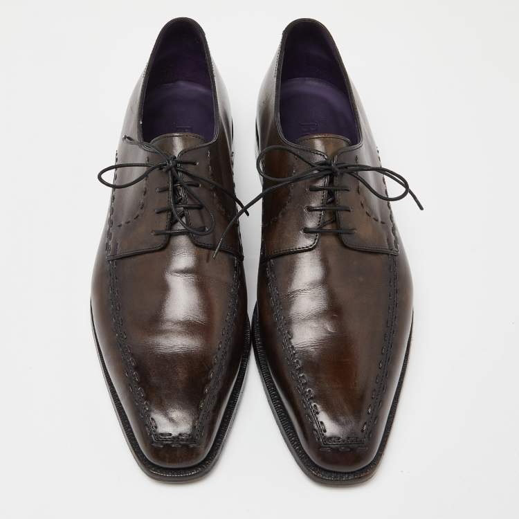 مملوكة مسبقًا Berluti Two Tone Brown Leather Lace Up Derby Size 43