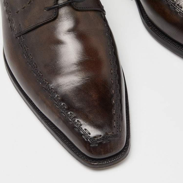 مملوكة مسبقًا Berluti Two Tone Brown Leather Lace Up Derby Size 43