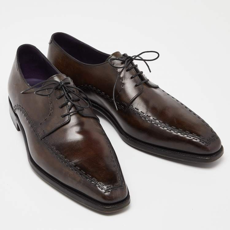 مملوكة مسبقًا Berluti Two Tone Brown Leather Lace Up Derby Size 43