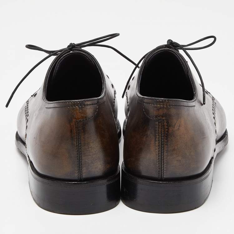 مملوكة مسبقًا Berluti Two Tone Brown Leather Lace Up Derby Size 43