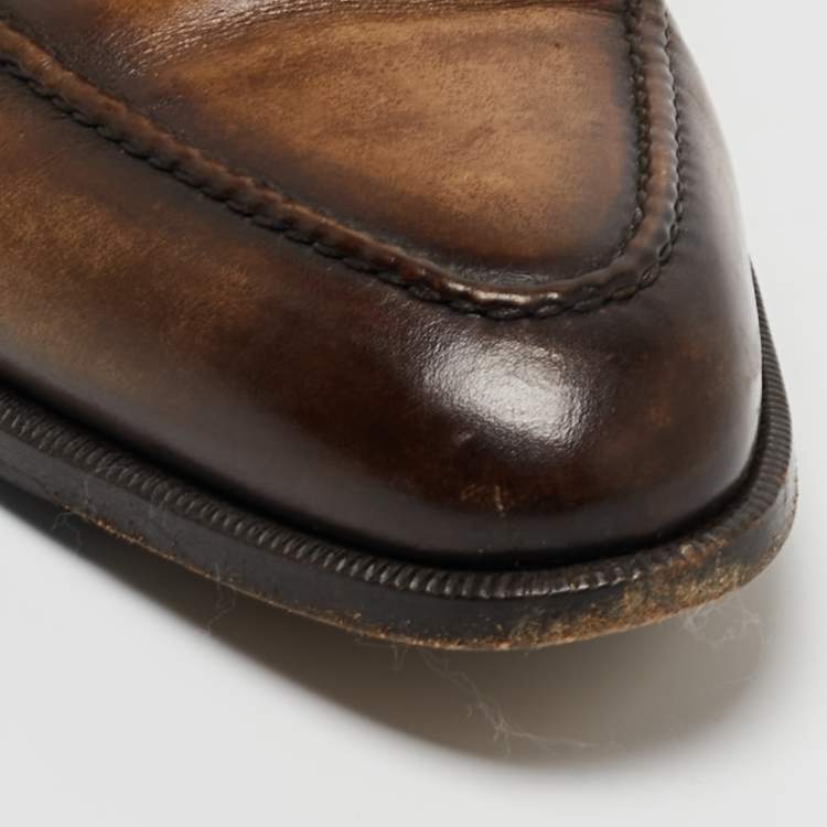 Pre Owned Berluti Brown Leather Penny Slip On Loafers Size 43