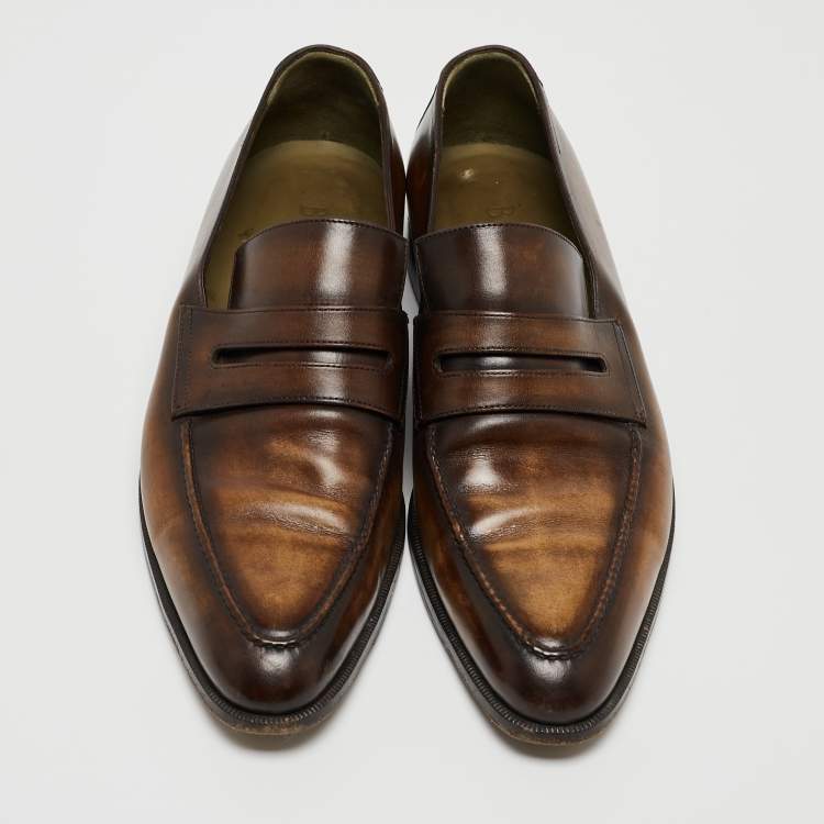 Pre Owned Berluti Brown Leather Penny Slip On Loafers Size 43