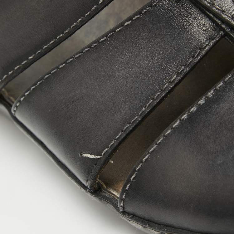 Pre Owned Berluti Grey Leather Slide Sandals 43.5