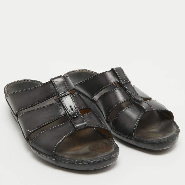 Pre Owned Berluti Grey Leather Slide Sandals 43.5
