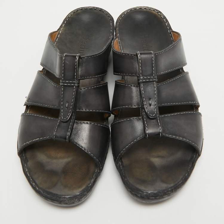 Pre Owned Berluti Grey Leather Slide Sandals 43.5