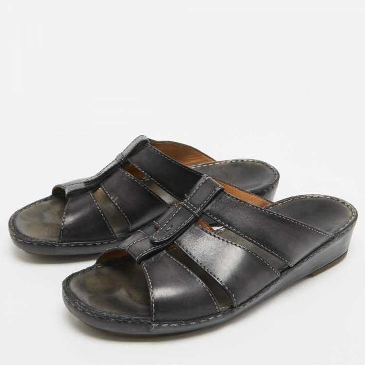 Pre Owned Berluti Grey Leather Slide Sandals 43.5