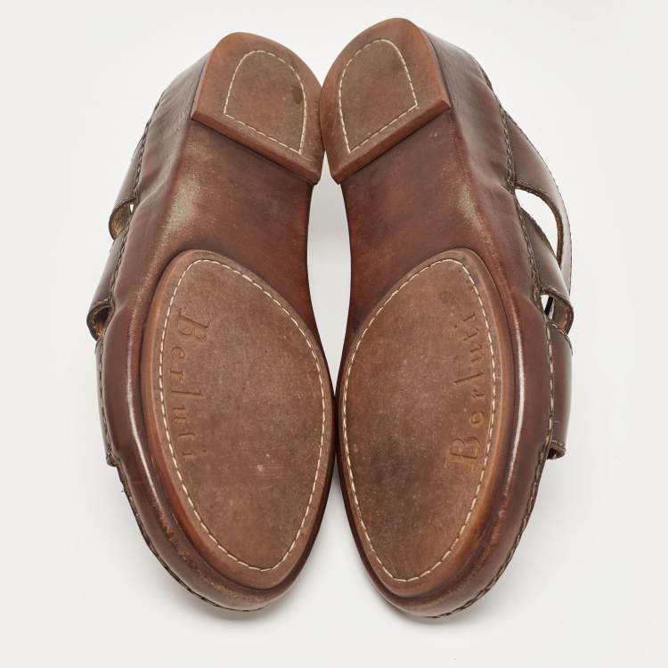 Pre Owned Berluti Dark Brown Leather Slide Sandals 43.5