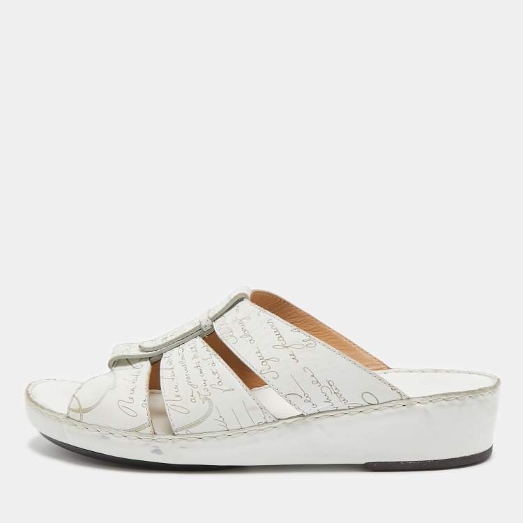 مملوكة مسبقًا Berluti White Leather Slide Sandals size 43