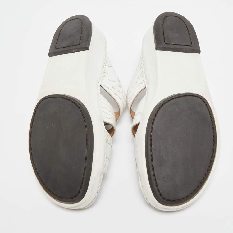 مملوكة مسبقًا Berluti White Leather Slide Sandals size 43