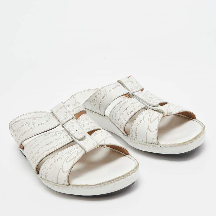 مملوكة مسبقًا Berluti White Leather Slide Sandals size 43