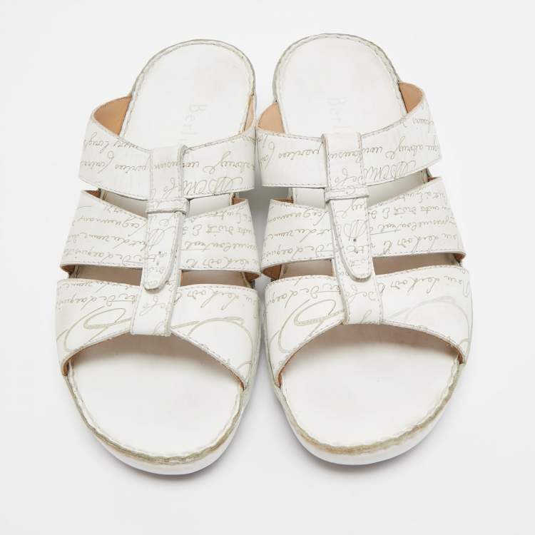 مملوكة مسبقًا Berluti White Leather Slide Sandals size 43