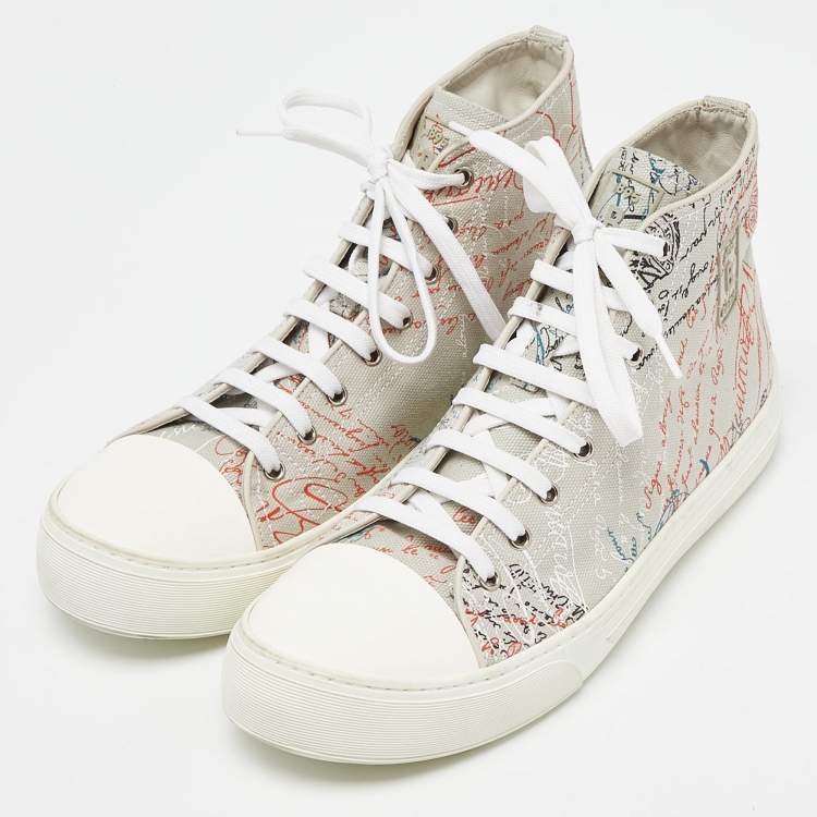 Pre Owned Berluti Grey Calligraphy Canvas High Top Sneakers Size 43.5