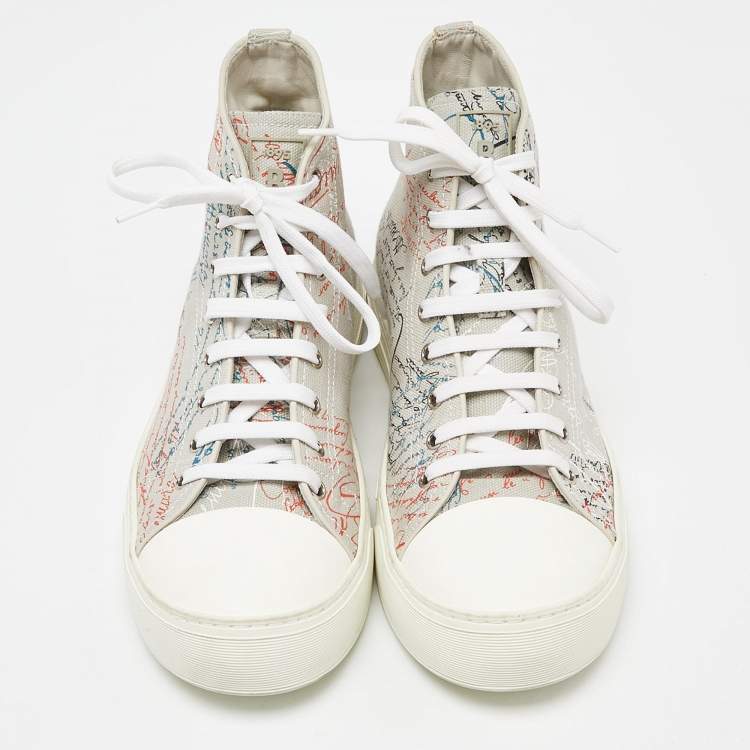 Pre Owned Berluti Grey Calligraphy Canvas High Top Sneakers Size 43.5