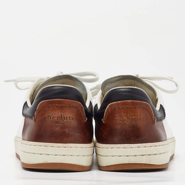 Pre Owned Berluti White/Brown Leather Low Top Sneakers Size 41