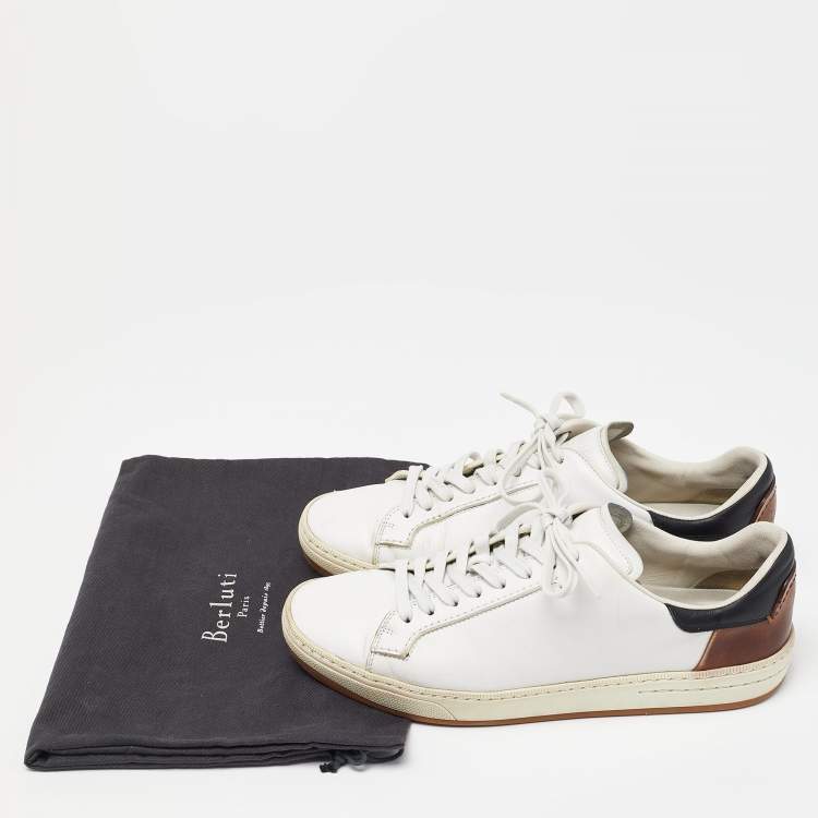 Pre Owned Berluti White/Brown Leather Low Top Sneakers Size 41