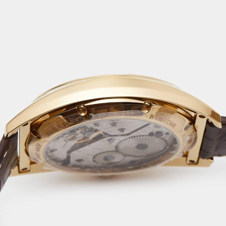 Pre Owned Bernhard H.Mayer Silver Rose Gold PVD Plated Stainless Steel Leather Mecanique BH30/CWR Men's Wristwatch 44 mm