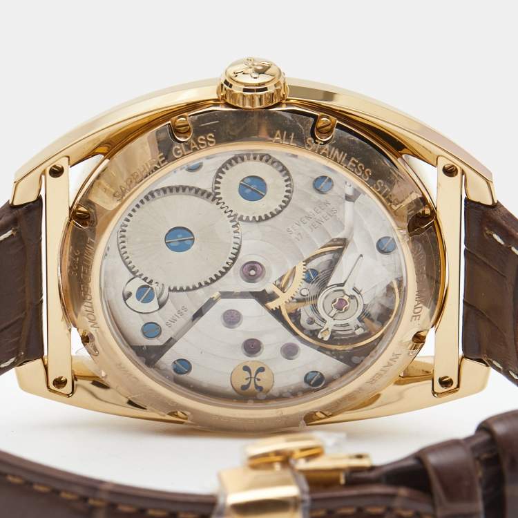 Pre Owned Bernhard H.Mayer Silver Rose Gold PVD Plated Stainless Steel Leather Mecanique BH30/CWR Men's Wristwatch 44 mm