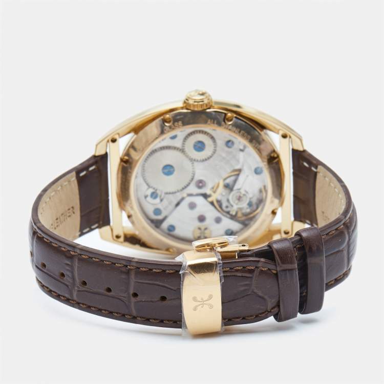 Pre Owned Bernhard H.Mayer Silver Rose Gold PVD Plated Stainless Steel Leather Mecanique BH30/CWR Men's Wristwatch 44 mm