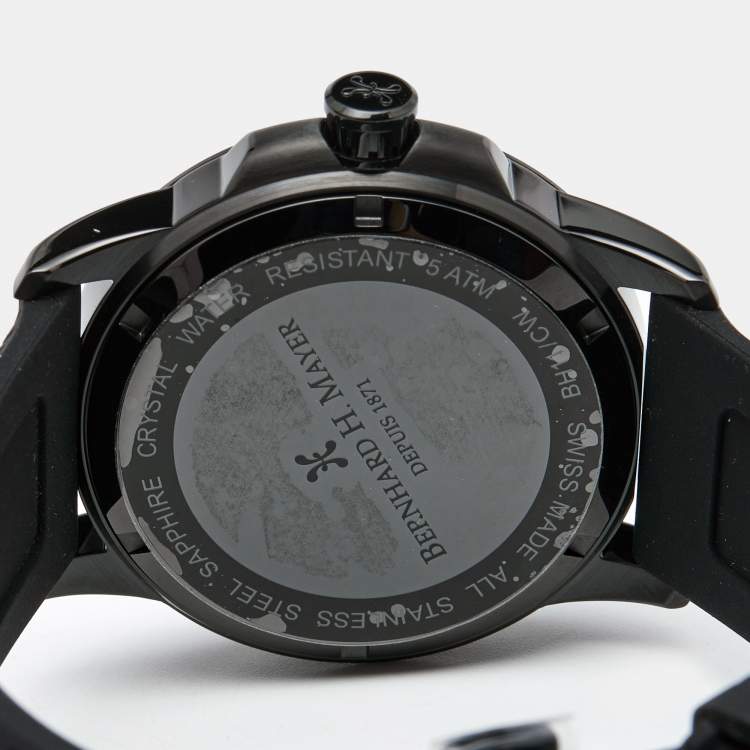 مملوكة مسبقًا Bernhard H.Mayer Black PVD Coated Stainless Steel Silicone Drift Glider BH11/CW Men's Wristwatch 44 mm