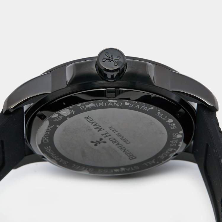 مملوكة مسبقًا Bernhard H.Mayer Black PVD Coated Stainless Steel Silicone Drift Glider BH11/CW Men's Wristwatch 44 mm