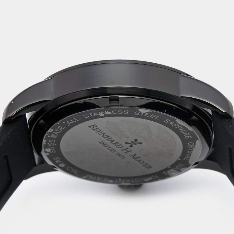 مملوكة مسبقًا Bernhard H.Mayer Black PVD Coated Stainless Steel Silicone Drift Glider BH11/CW Men's Wristwatch 44 mm