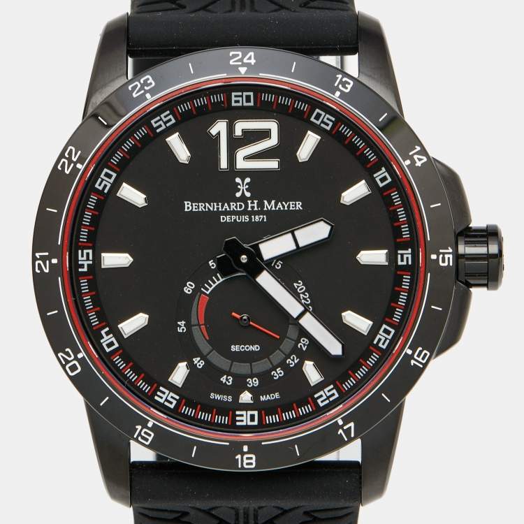 مملوكة مسبقًا Bernhard H.Mayer Black PVD Coated Stainless Steel Silicone Drift Glider BH11/CW Men's Wristwatch 44 mm