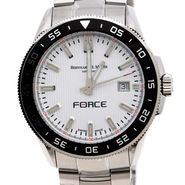 Pre Owned Bernhard H. Mayer White Stainless Steel Force Quantum Men's Wristwatch 43 mm