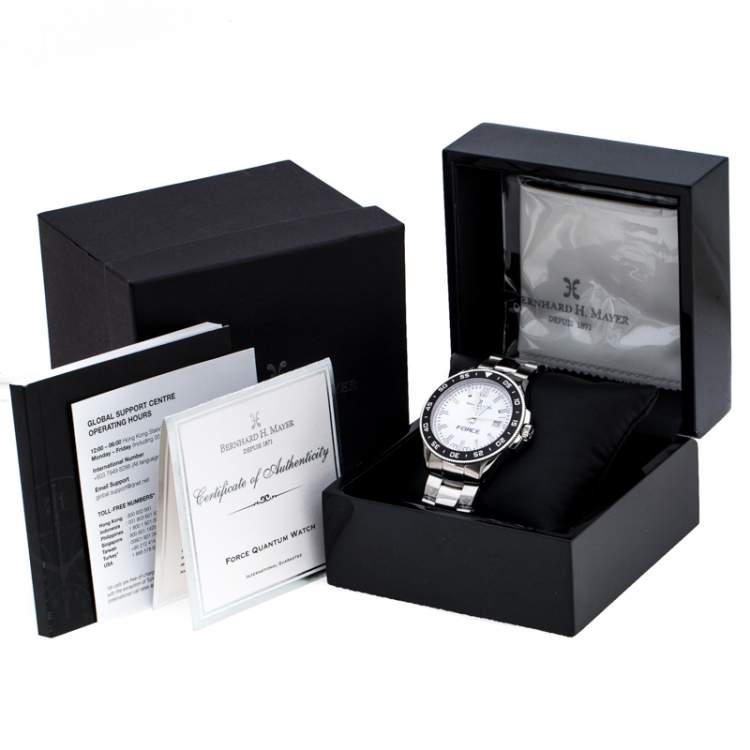 Pre Owned Bernhard H. Mayer White Stainless Steel Force Quantum Men's Wristwatch 43 mm