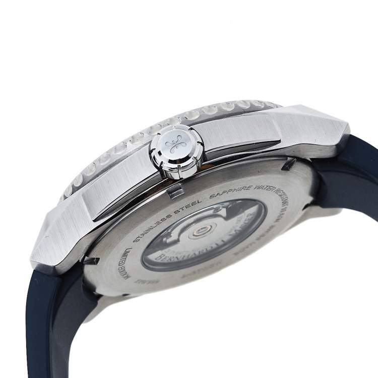 Pre Owned Bernhard H. Mayer Black Stainless Steel Limited Edition PowerMaster First Blue BH37T/CW Men's Wristwatch 44 mm