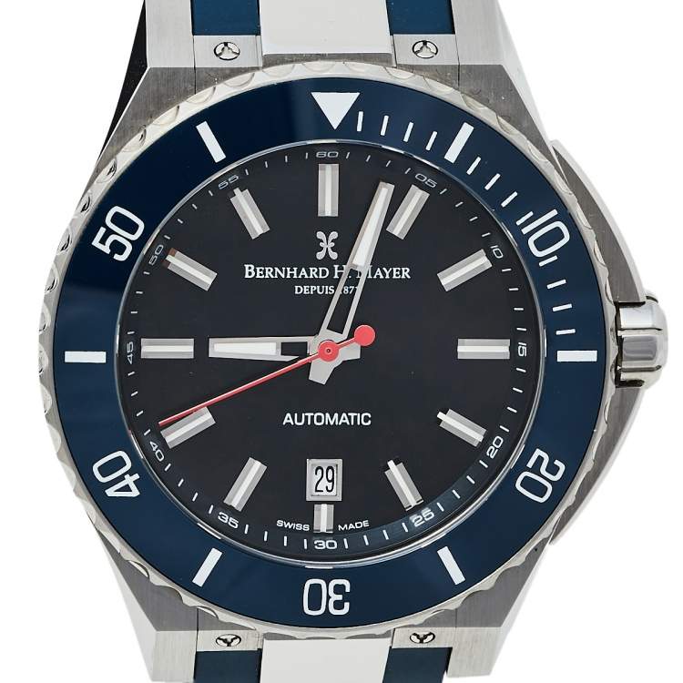 Pre Owned Bernhard H. Mayer Black Stainless Steel Limited Edition PowerMaster First Blue BH37T/CW Men's Wristwatch 44 mm