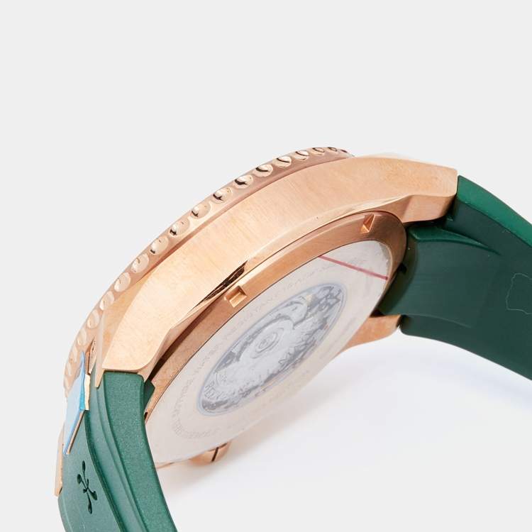 Pre Owned Bernhard H.Mayer Green Rose Gold PVD Plated Stainless Steel Rubber PowerMaster BH45T/CW Men's Wristwatch 44 mm