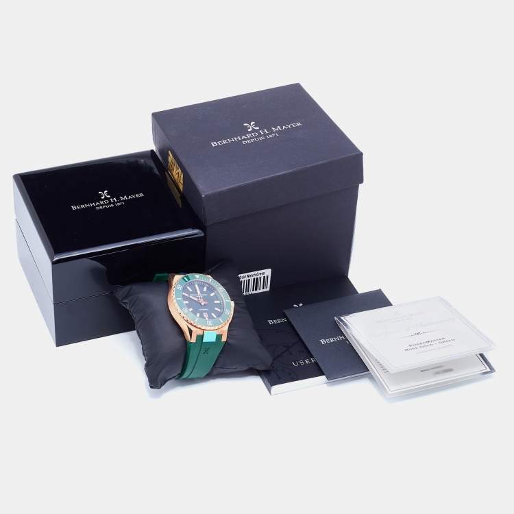Pre Owned Bernhard H.Mayer Green Rose Gold PVD Plated Stainless Steel Rubber PowerMaster BH45T/CW Men's Wristwatch 44 mm