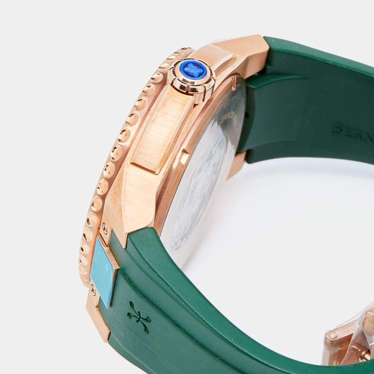 Pre Owned Bernhard H.Mayer Green Rose Gold PVD Plated Stainless Steel Rubber PowerMaster BH45T/CW Men's Wristwatch 44 mm