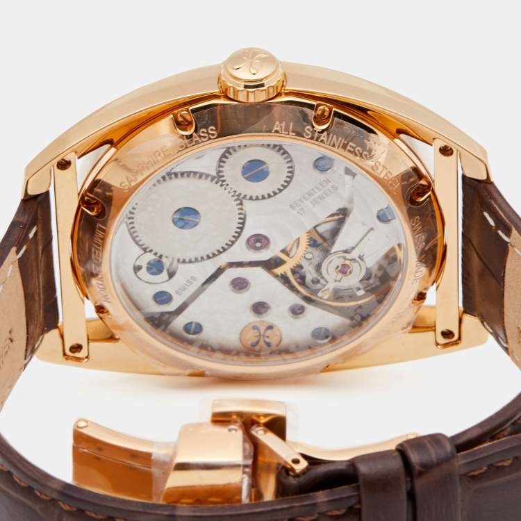 Pre Owned Bernhard H.Mayer Silver Rose Gold PVD Plated Stainless Steel Leather Mecanique BH30/CWR Men's Wristwatch 44 mm
