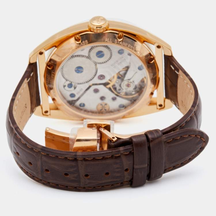 Pre Owned Bernhard H.Mayer Silver Rose Gold PVD Plated Stainless Steel Leather Mecanique BH30/CWR Men's Wristwatch 44 mm