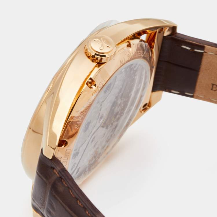Pre Owned Bernhard H.Mayer Silver Rose Gold PVD Plated Stainless Steel Leather Mecanique BH30/CWR Men's Wristwatch 44 mm