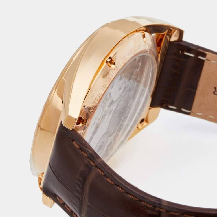 Pre Owned Bernhard H.Mayer Silver Rose Gold PVD Plated Stainless Steel Leather Mecanique BH30/CWR Men's Wristwatch 44 mm