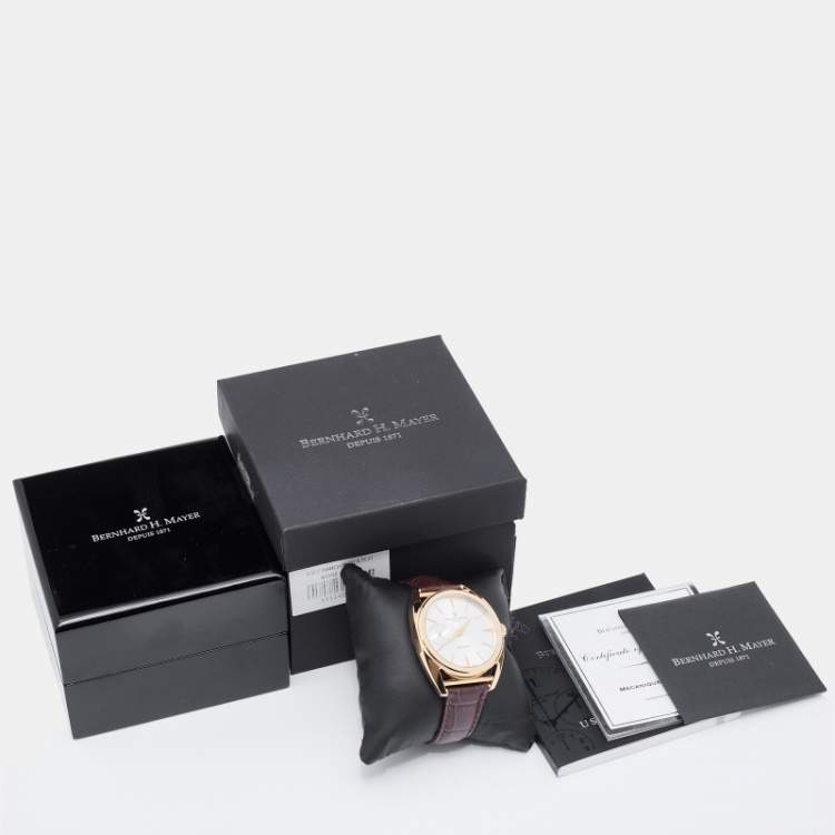 Pre Owned Bernhard H.Mayer Silver Rose Gold PVD Plated Stainless Steel Leather Mecanique BH30/CWR Men's Wristwatch 44 mm