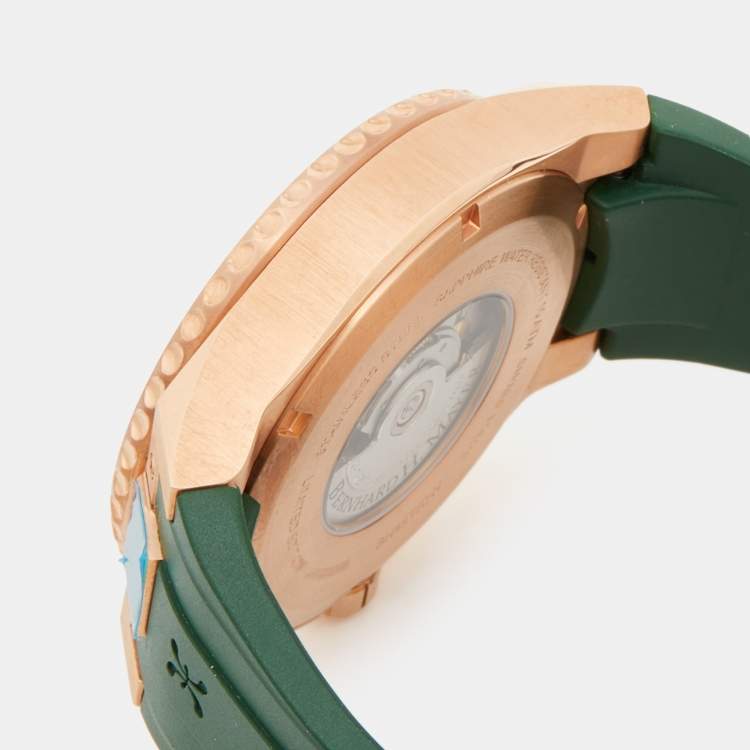 Pre Owned Bernhard H. Mayer Green Ceramic Rose Gold PVD Plated Stainless Steel Rubber Limited Edition PowerMaster BH45T/CW Men's Wristwatch 44 mm