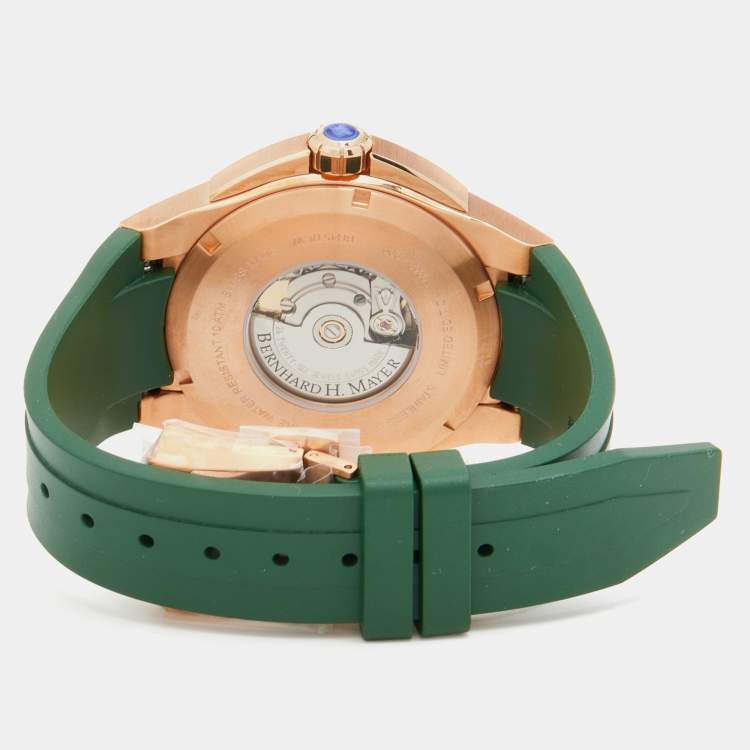 Pre Owned Bernhard H. Mayer Green Ceramic Rose Gold PVD Plated Stainless Steel Rubber Limited Edition PowerMaster BH45T/CW Men's Wristwatch 44 mm