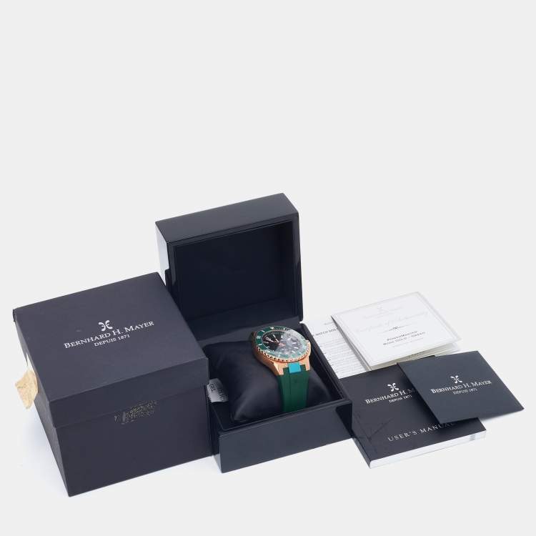 Pre Owned Bernhard H. Mayer Green Ceramic Rose Gold PVD Plated Stainless Steel Rubber Limited Edition PowerMaster BH45T/CW Men's Wristwatch 44 mm