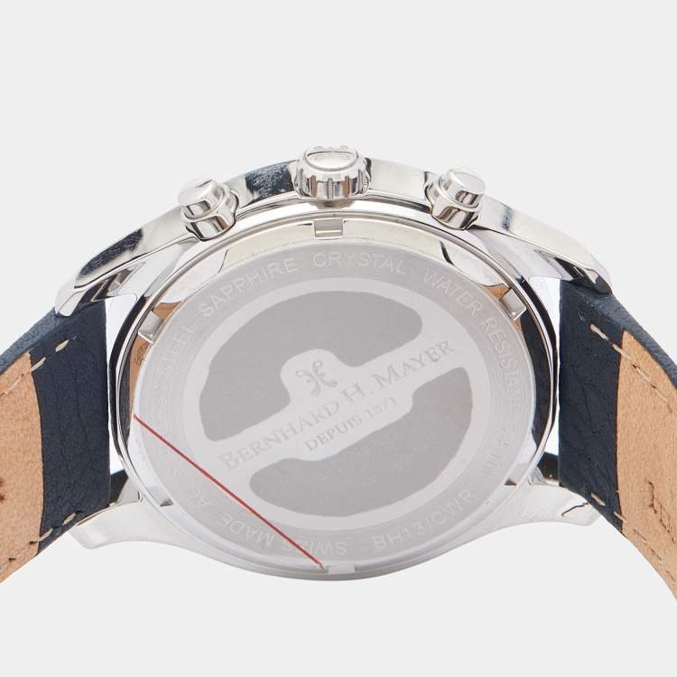 Pre Owned Bernard H. Mayer Blue Stainless Steel Leather Iris BH13/CWR Unisex Wristwatch 38 mm