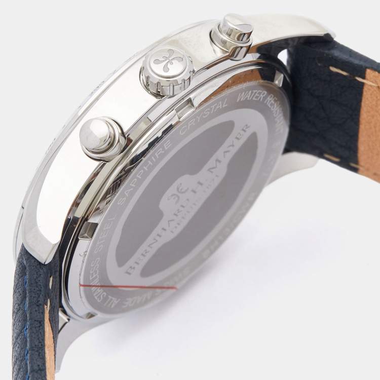 Pre Owned Bernard H. Mayer Blue Stainless Steel Leather Iris BH13/CWR Unisex Wristwatch 38 mm