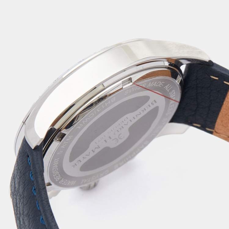 Pre Owned Bernard H. Mayer Blue Stainless Steel Leather Iris BH13/CWR Unisex Wristwatch 38 mm