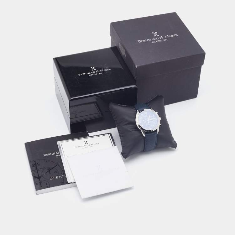 Pre Owned Bernard H. Mayer Blue Stainless Steel Leather Iris BH13/CWR Unisex Wristwatch 38 mm