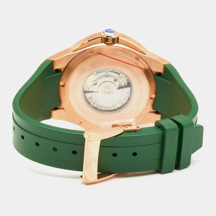 Pre Owned Bernhard H. Mayer Green Ceramic Rose Gold PVD Plated Stainless Steel Rubber Limited Edition PowerMaster BH45T/CW Men's Wristwatch 44 mm