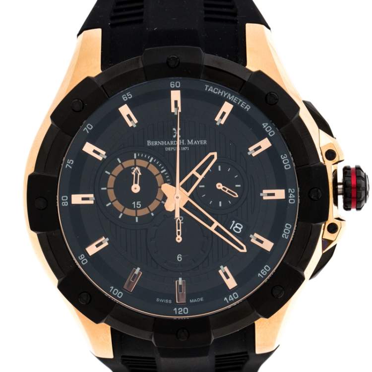 Pre Owned Bernhard H. Mayer Black Rose Gold Plated Steel Victor Chronograph Men's Wristwatch 50 mm